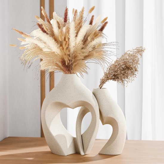 Keramische Bloemenvaas - Hartvormige Vazenset - Matte Textuur - Boheemse Stijl - voor Huisdecoratie Woonkamer, Bruiloftstafelstukken - 2 Stuks