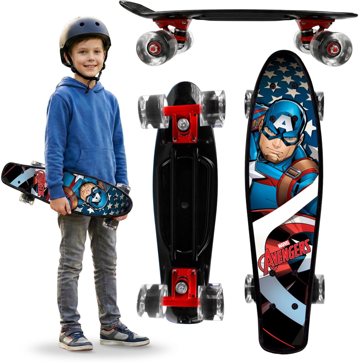 MARVEL Avengers CAPTAIN AMERICA Kinder fish skateboard 55 cm antislip board stabiel van 20-50 kg Marineblauw