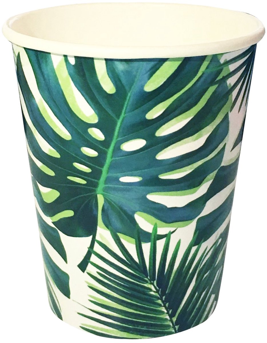 TALKING TABLES - 8 groene tropische kartonnen bekers 250 ml palmbladeren
