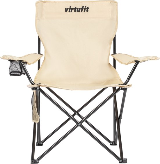 VirtuFit Opvouwbare Camping Stoel - Strandstoel - Inclusief Draagtas - Geschikt voor Festivals, Campings & Stranden - Inclusief armsteunen - Eenvoudig Meenemen en Opzetten - Beige van Virtufit — afbeelding 4