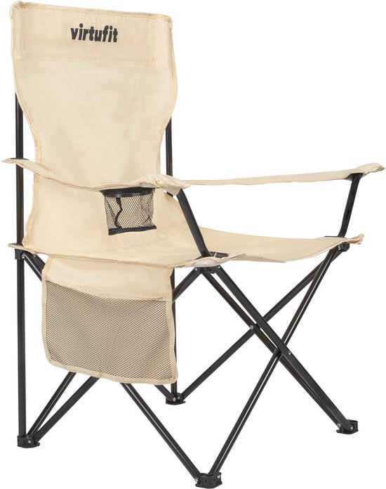 VirtuFit Opvouwbare Camping Stoel - Strandstoel - Inclusief Draagtas - Geschikt voor Festivals, Campings & Stranden - Inclusief armsteunen - Eenvoudig Meenemen en Opzetten - Beige van Virtufit — afbeelding 5