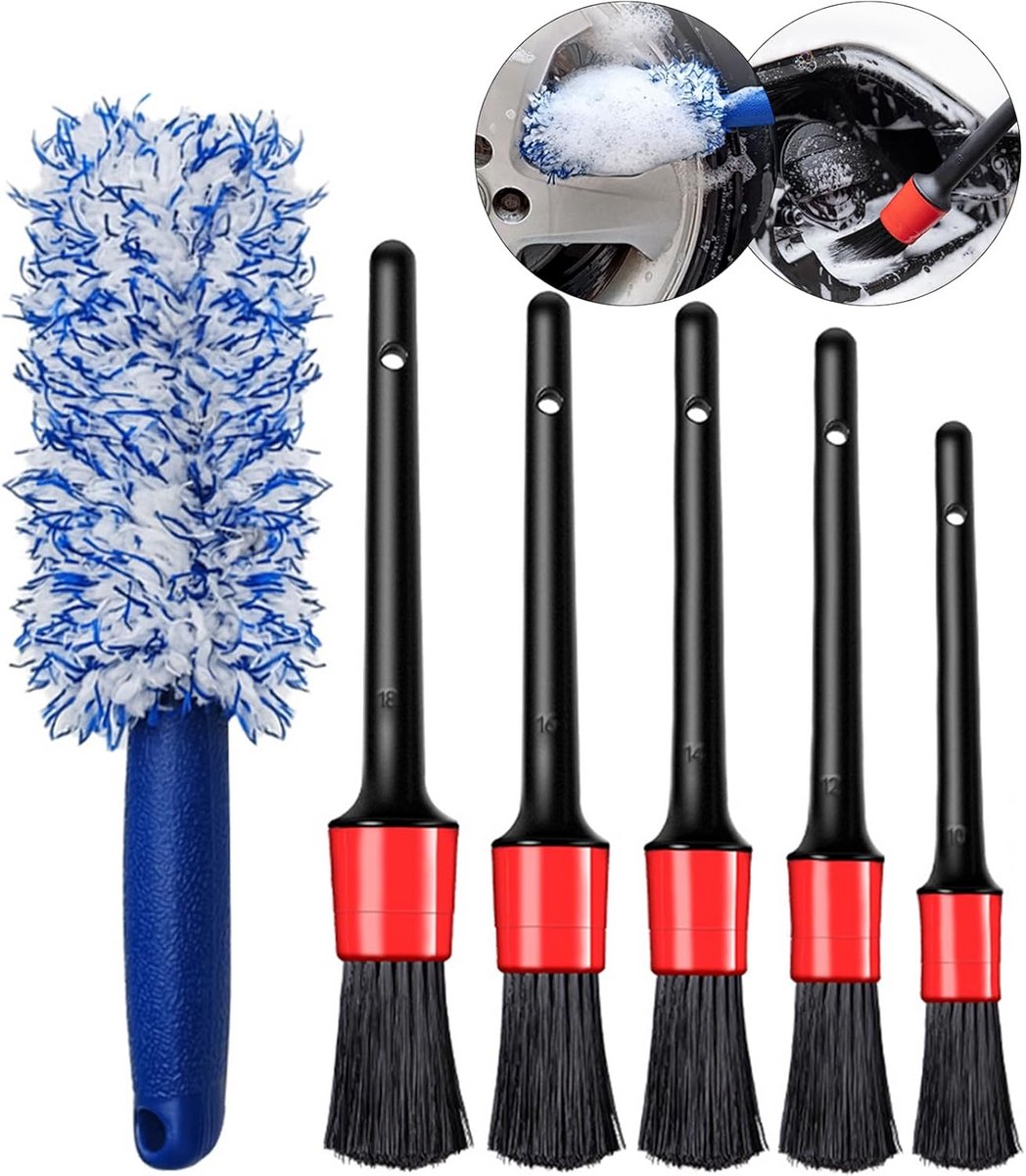 Set van 6 Auto Poetsborstels - Voor Detailing, Velgen en Interieur Reininging