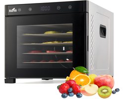BARDI Professionele 6 Laags Voedseldroger - Dehydrator - Droogoven RVS - 24-Uurs Timer - Led-bedieningspaneel - Inclusief 6 Inlegvellen en Voedseltang - 650 Watt