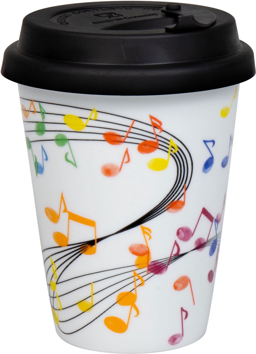 Könitz To Go Mok Flying Notes met deksel, mok, porselein, gekleurd, 380 ml, 11 5 162 2300