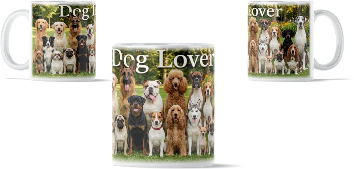 "Dog Lover" Mok - 20 Verschillende Honden - Cadeau voor Hondenliefhebbers