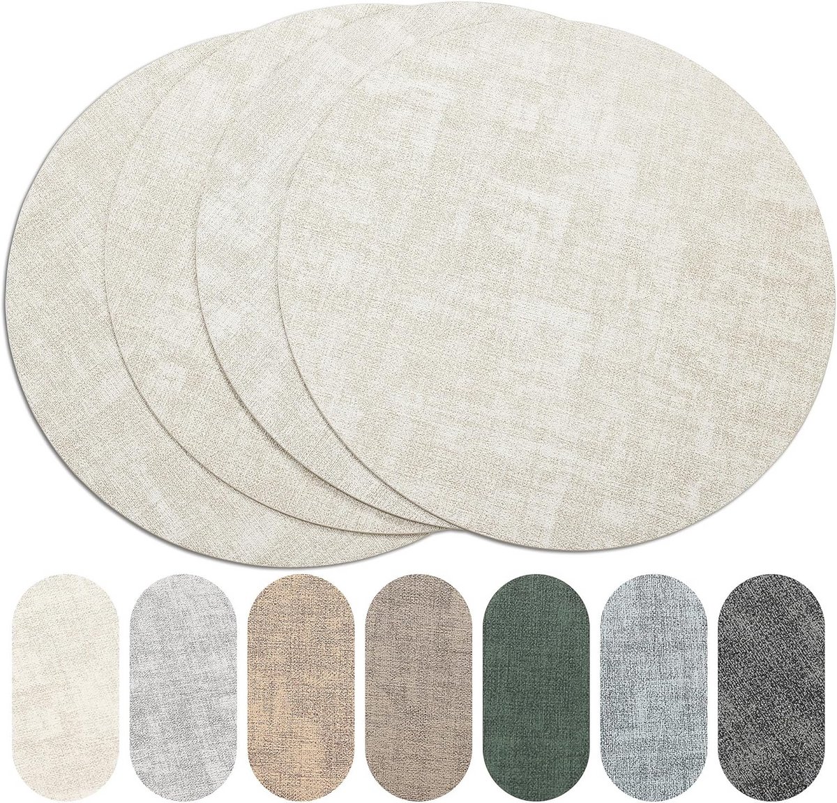 Set van 4 Ronde Placemats Hittebestendig Vinyl Tafelmatten Afveegbaar en Wasbaar