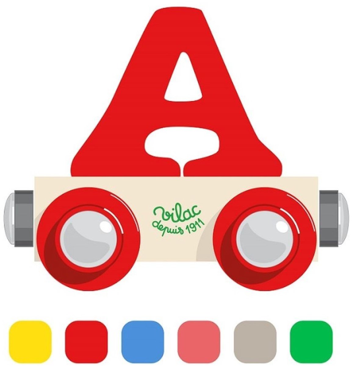 Vilac houten speelgoed treinwagon letter A multicolor educatief.
