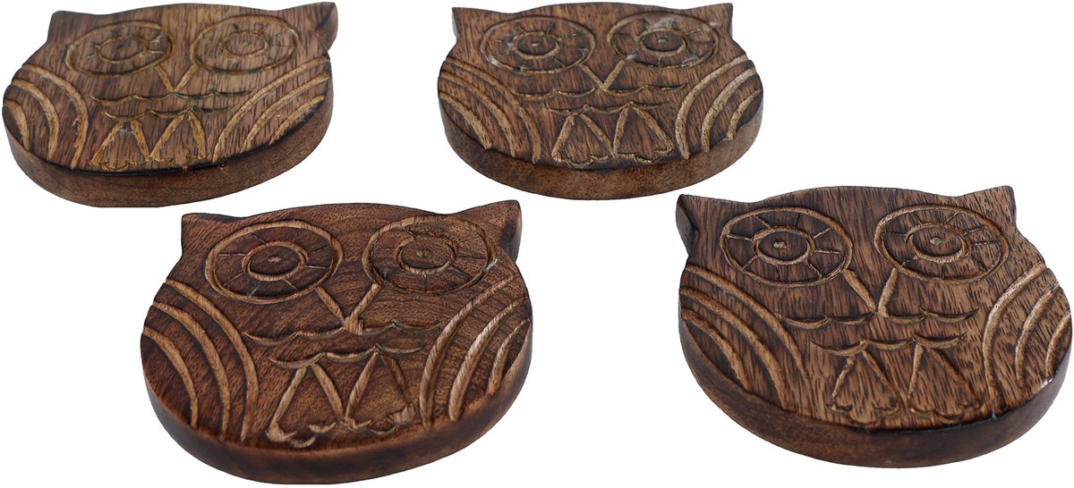 Van Manen onderzetter uil mango hout 10x10cm decoratief.