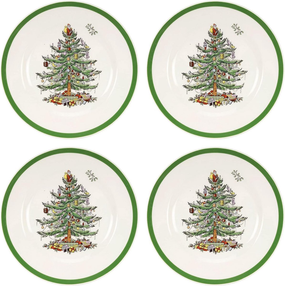 Set van 4 Saladebordjes Kerstboom Dessertschaaltjes Feestelijk Aardewerk