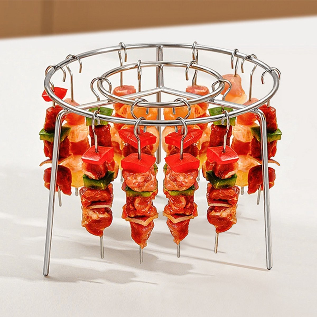 Rond ophangrek voor airfryer - Verticale spiesenhouder - Airfryer accessoires - Geschikt voor airfryers en ovens - 24 spiesen