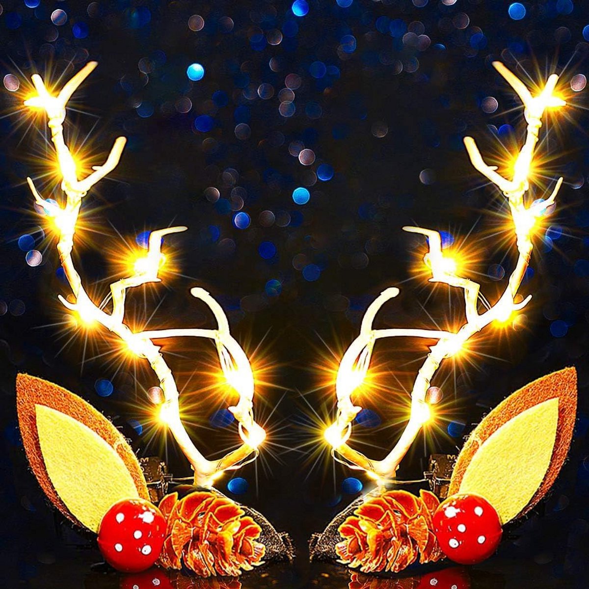 Verlichte Kerst Haarspeldjes met LED en Rendiergewei Accessoires