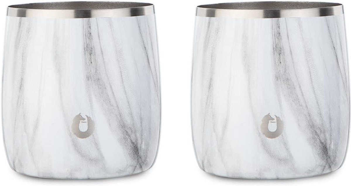 Geïsoleerde Whiskey Glazen RVS, Set van 2, Ouderwets Tumblers, Marmer Look