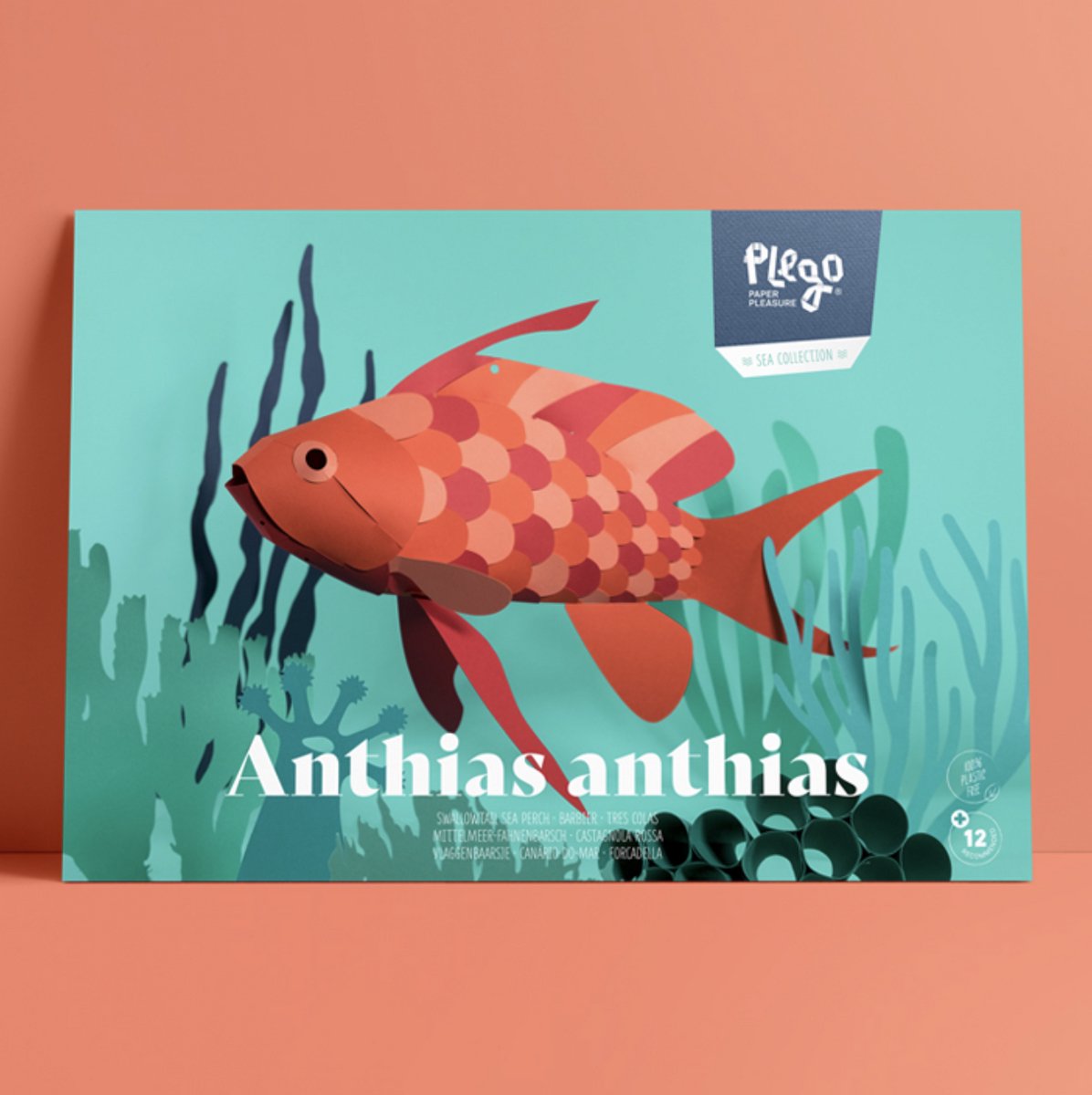 Plego 3D Design Vis - Papieren Figuur Sea Collection “ANTHIAS ANTHIAS” Vlaggenbaarsje Decoratie - Papieren Vis - Papierdecoratie voor kinderen en volwassenen - DIY Pakket - The kit contains 8 sheets of 160g coloured paper | Skill:
