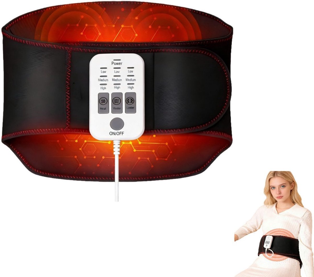 IBETTERTEC - Massageapparaat - Taille massageapparaat - Rugmassageapparaat - Massagegordel met warmtefunctie - Grafene warmte therapie - Luchtcompressie massage - Airbag massage - Verstelbare klittenband - 9 standen - Ergonomisch
