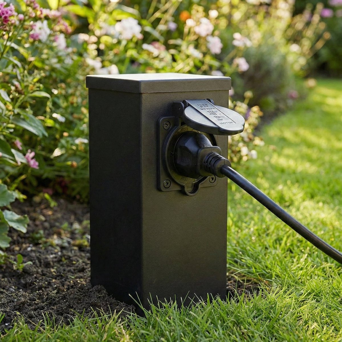 Buitenstopcontact paal met 2 zwarte stopcontacten | 20 cm | 230V