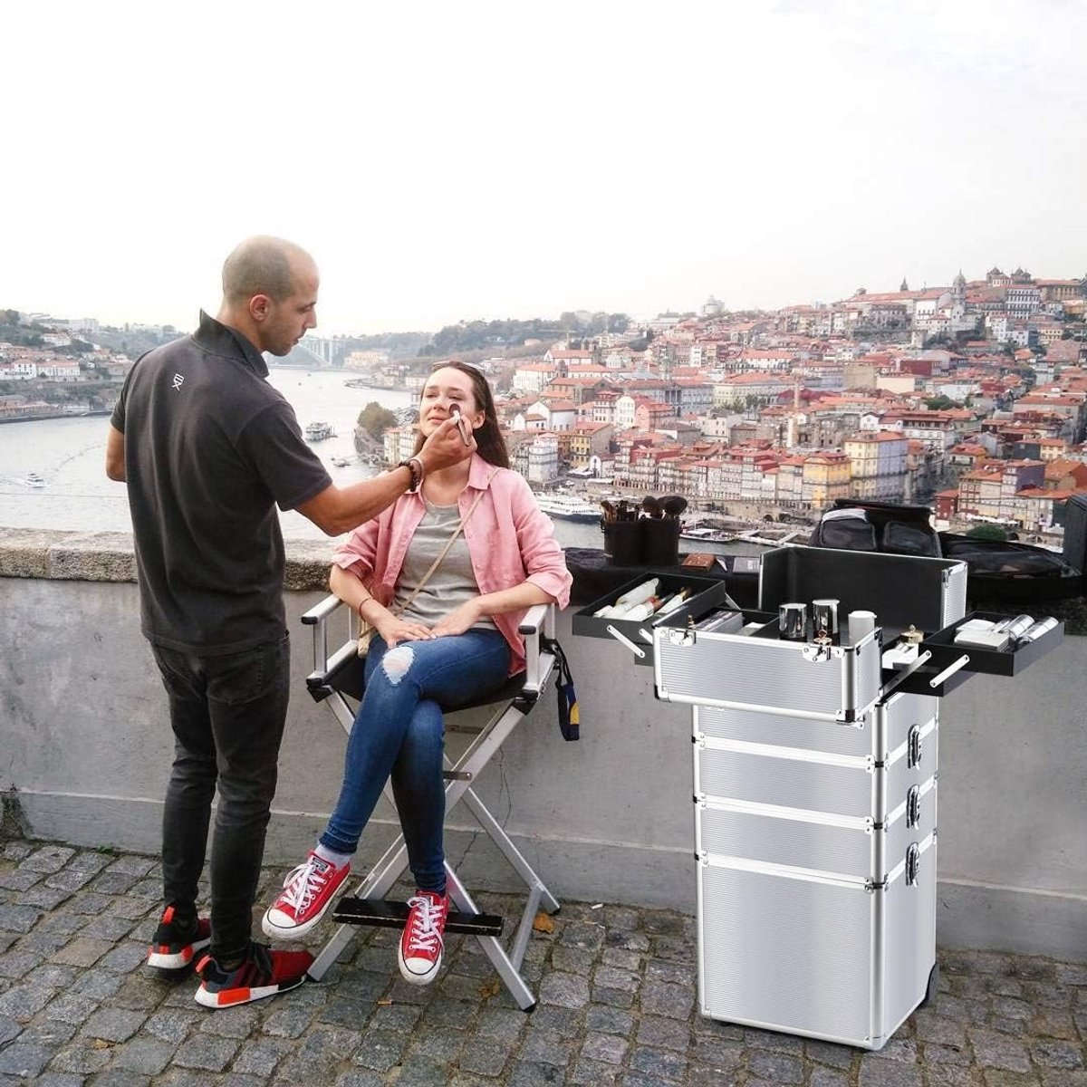 Professionele Make-up Trolley Koffer met 4 Delen en Opvouwbare Trays