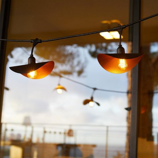 LUMISKY Lichtketting Buiten Met Stalen Lampenkap Goud - 10 LED E27 HAT LIGHT 6m