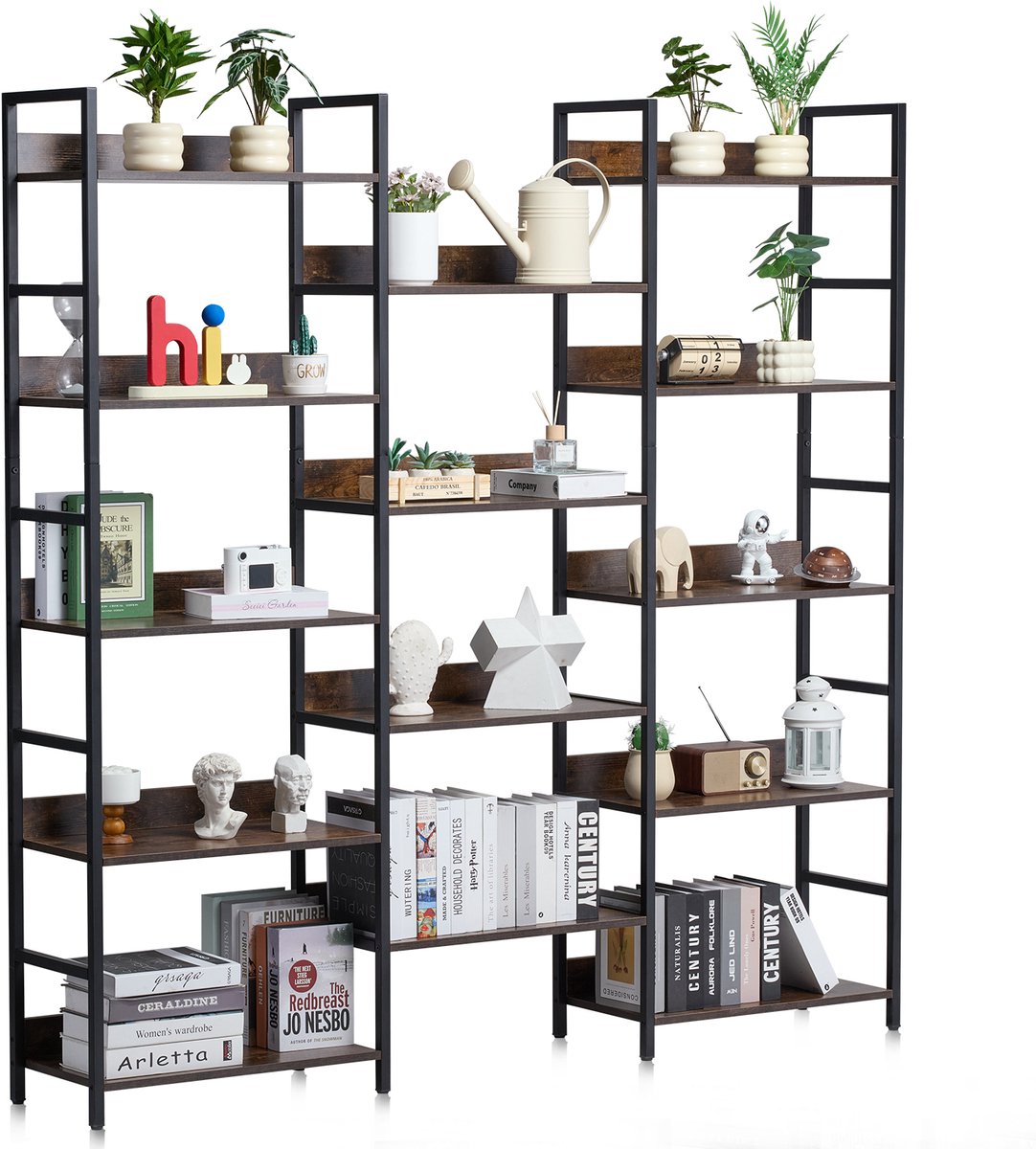 Vevor Rustieke Boekenkast Staande Plank Opbergplank Metaal 6 Niveaus 176x30x176cm bruin