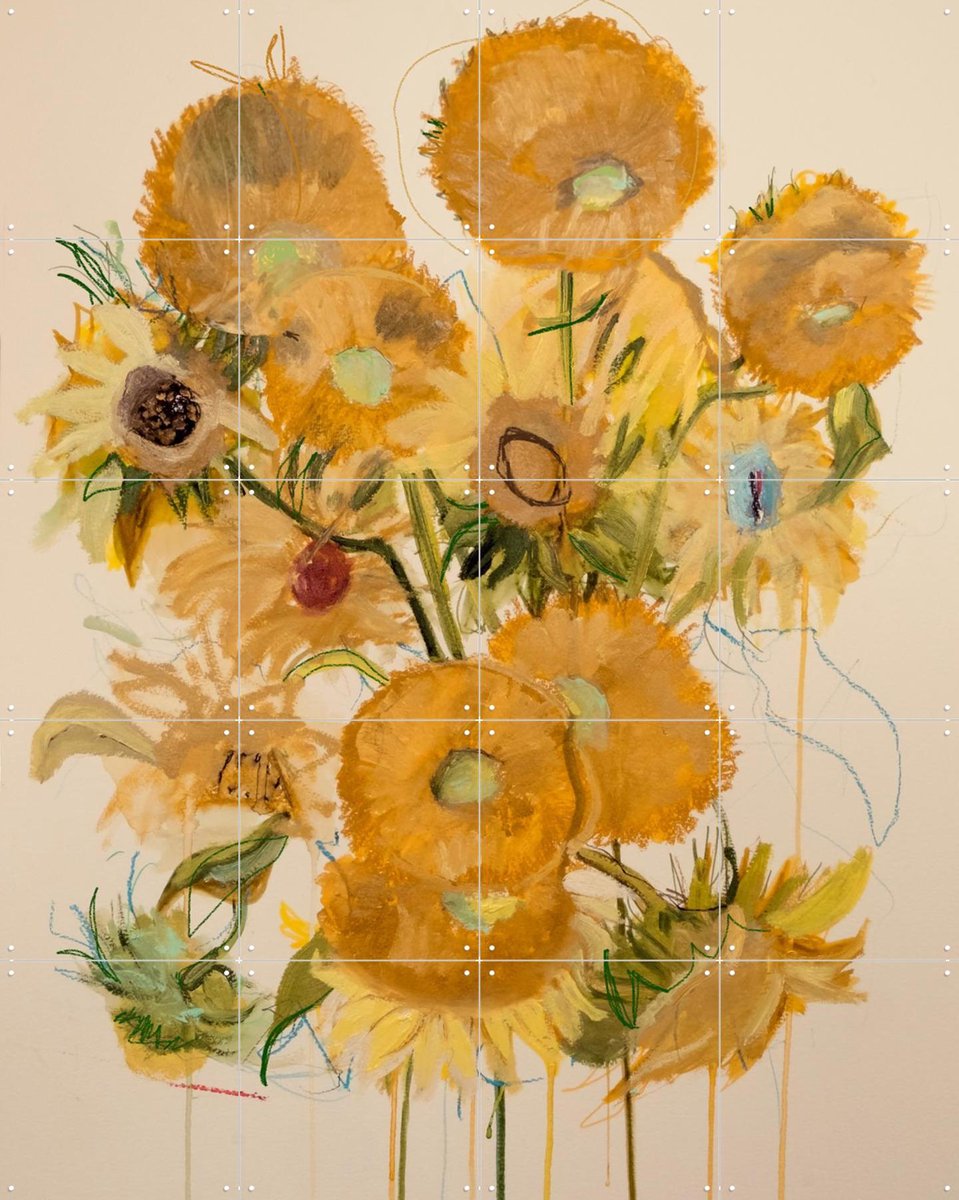 IXXI Sunflowers Vincent, Leigh Viner & Van Gogh 21st Century - 80 x 100 cm - Gratis ophangtool - Grote wanddecoratie en posters - Gemengde Technieken