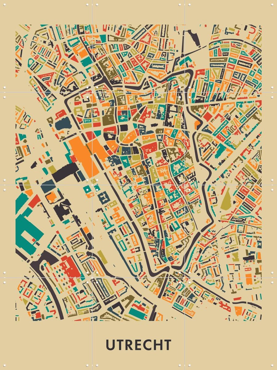 IXXI Utrecht Mosaic Map, Kunst in Kaart - 60 x 80 cm - Gratis ophangtool - Grote wanddecoratie en posters - Geometrische Kunst, Grafisch Ontwerp