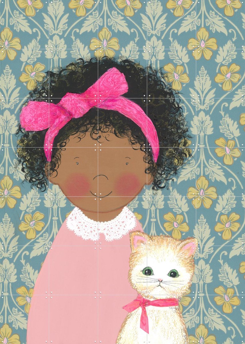 IXXI Poezenkind, Desirée van Hattem - 100 x 140 cm - Gratis ophangtool - Grote wanddecoratie en posters - Illustraties, Kleurrijk, Fantasierijk