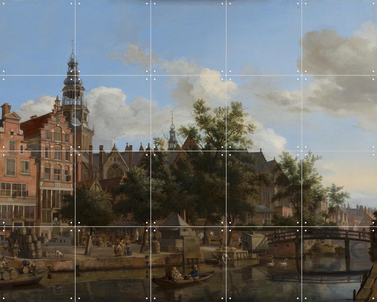 IXXI Gezicht op de Oudezijds Voorburgwal met de Oude Kerk in Amsterdam, Jan van der Heyden & Mauritshuis - 100 x 80 cm - Gratis ophangtool - Grote
