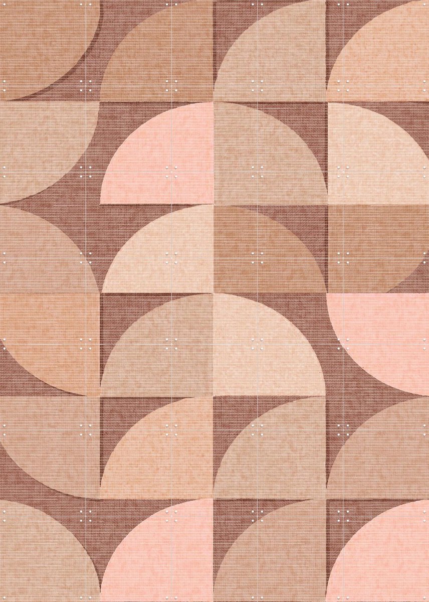 IXXI Mid Century Retro Geometry Mocha Pink Light, Bloomery Decor - 100 x 140 cm - Gratis ophangtool - Grote wanddecoratie en posters - Abstract