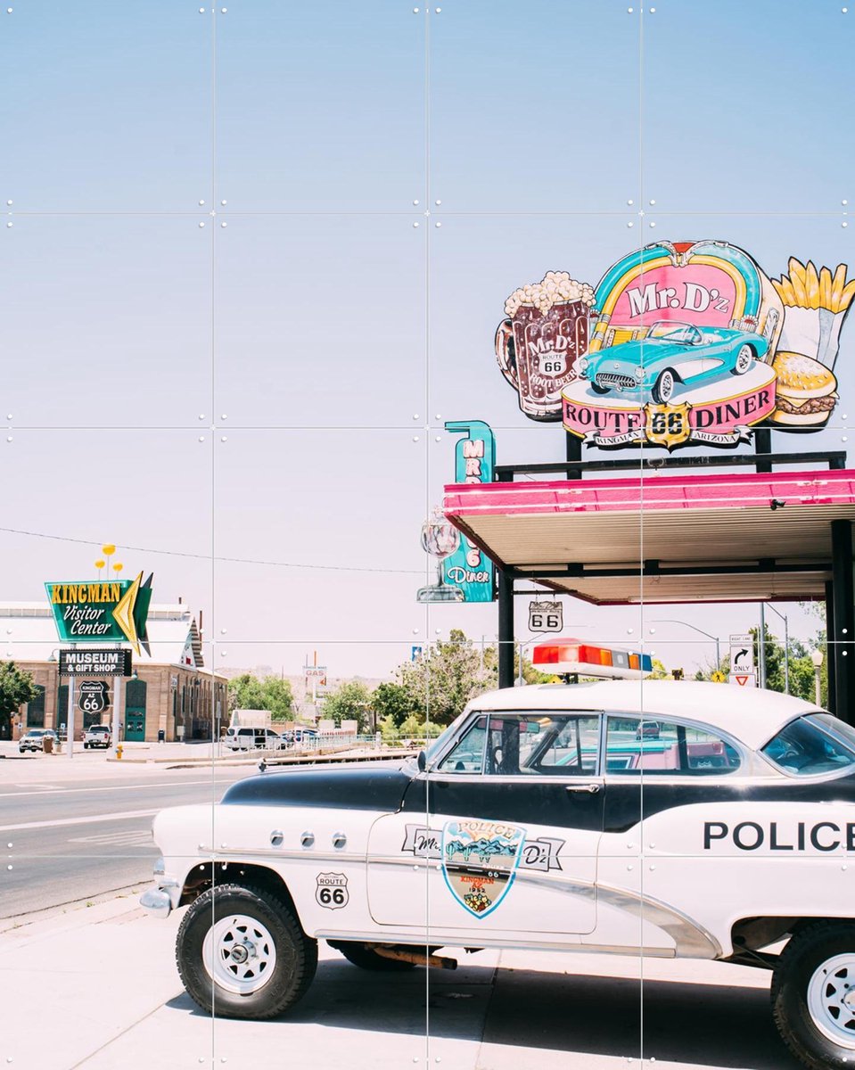 IXXI Route 66 Diner, Pati Photography - 80 x 100 cm - Gratis ophangtool - Grote wanddecoratie en posters - Fotografie, Kleurrijk, Vintage, Retro