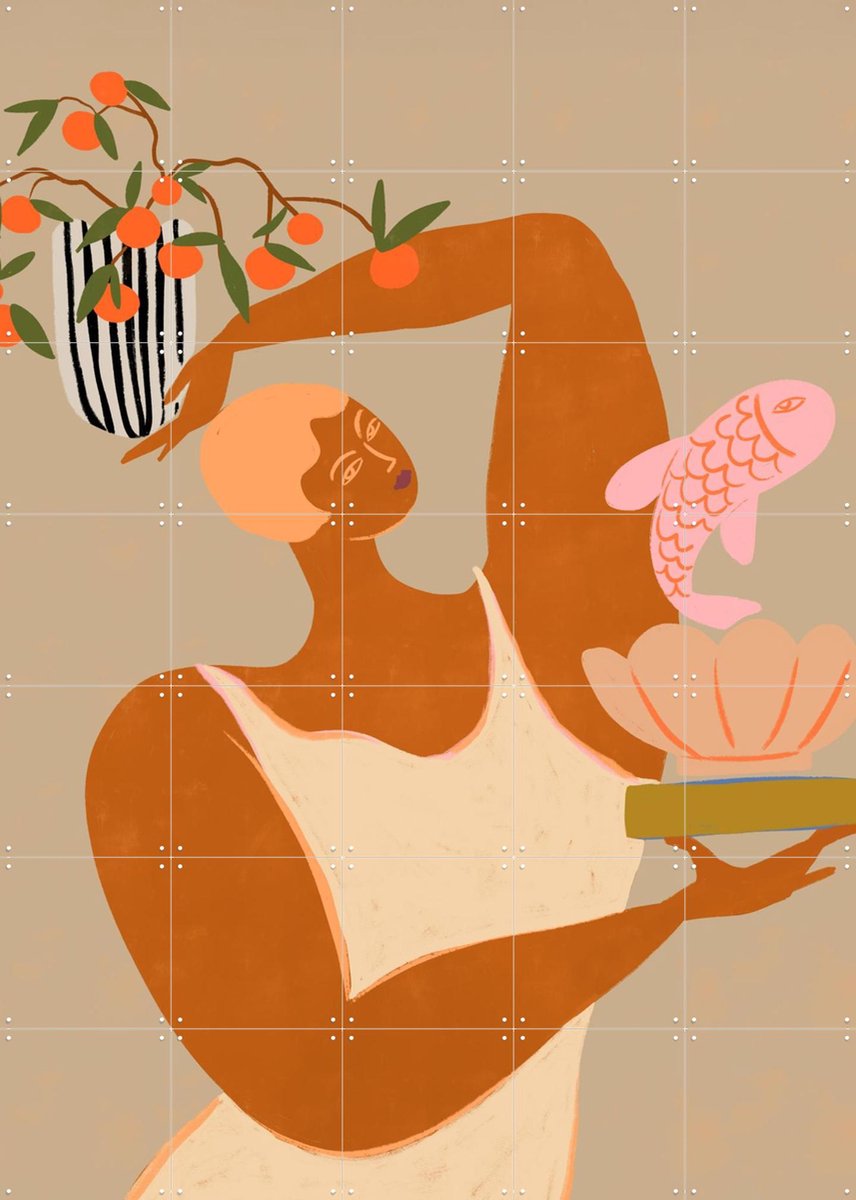 IXXI Fish And Orange, Arty Guava - 100 x 140 cm - Gratis ophangtool - Grote wanddecoratie en posters - Kleurrijk, Speels, Illustraties, Grafisch