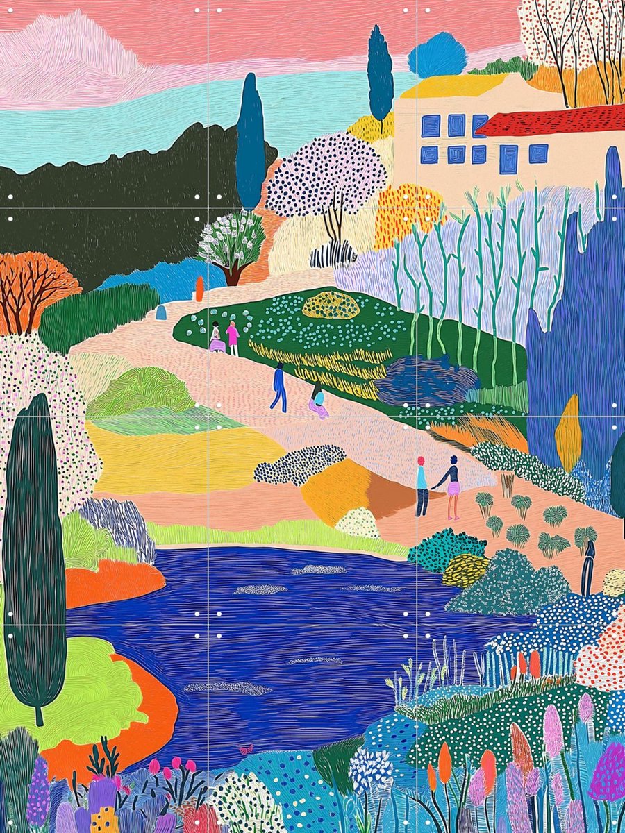 IXXI Gardenwalk, Artclaud - 60 x 80 cm - Gratis ophangtool - Grote wanddecoratie en posters - Illustraties, Kleurrijk, Woonkamer, Natuur, Mensen