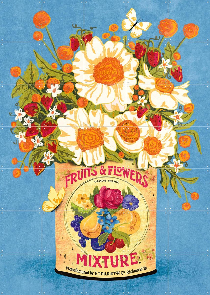 IXXI Flower in a tea can, Raissa Oltmanns - 100 x 140 cm - Gratis ophangtool - Grote wanddecoratie en posters - Speels, Grafisch Ontwerp, Vintage