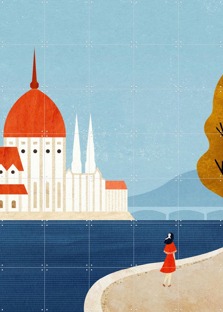 IXXI Autumn in Budapest, Henry Rivers - 100 x 140 cm - Gratis ophangtool - Grote wanddecoratie en posters - Vintage, Illustraties, Minimalisme