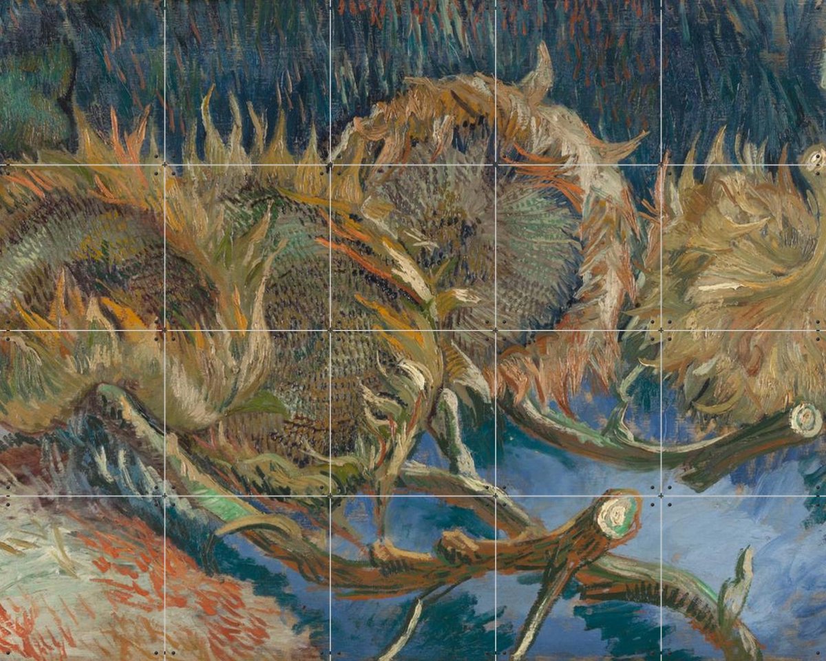 IXXI Vier uitgebloeide zonnebloemen, Vincent van Gogh (1853 - 1890) & Kröller-Müller Museum - 100 x 80 cm - Gratis ophangtool - Grote wanddecoratie en