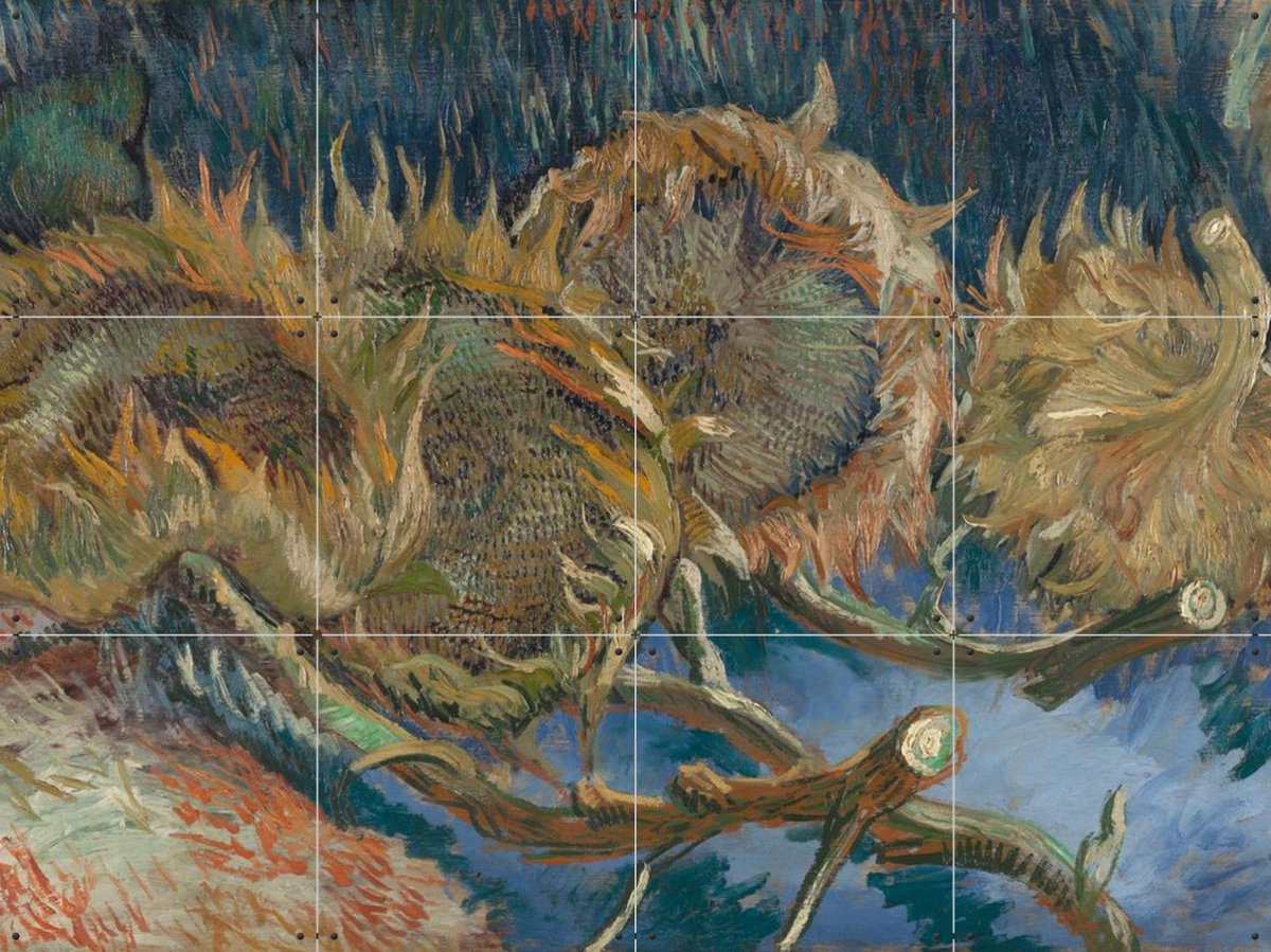 IXXI Vier uitgebloeide zonnebloemen, Vincent van Gogh (1853 - 1890) & Kröller-Müller Museum - 80 x 60 cm - Gratis ophangtool - Grote wanddecoratie en