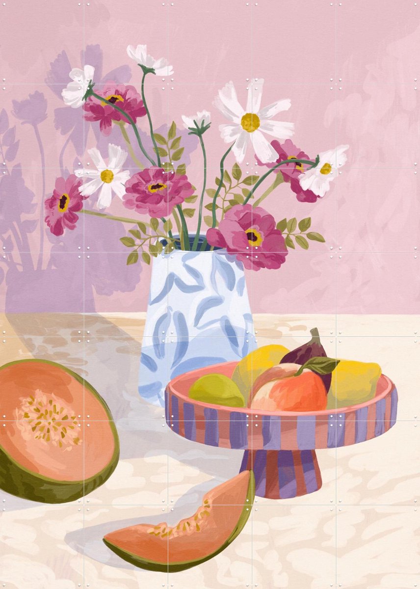 IXXI Fruit Break, Goed Blauw - 100 x 140 cm - Gratis ophangtool - Grote wanddecoratie en posters - Grafisch Ontwerp, Illustraties, Speels, Digitale
