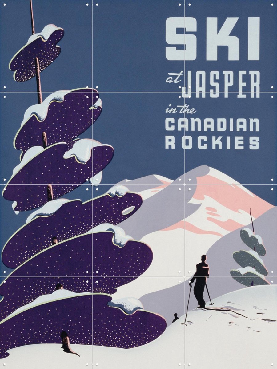 IXXI Canadian Ski Resort Jasper, Bridgeman Images - 60 x 80 cm - Gratis ophangtool - Grote wanddecoratie en posters - Illustraties, Art Deco, Vintage