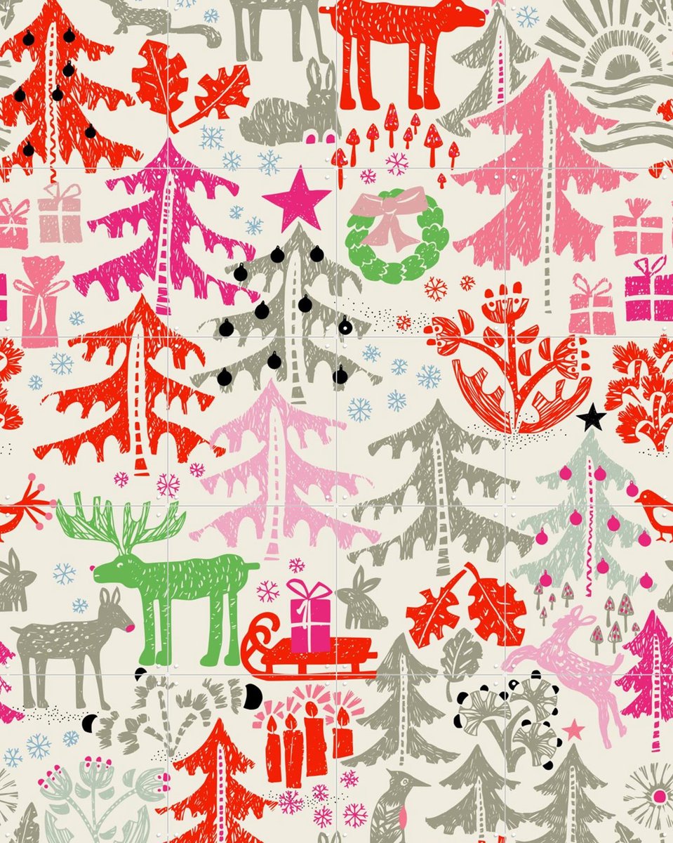 IXXI X-Mas Winter Forest Pattern, Annick & Various - 80 x 100 cm - Gratis ophangtool - Grote wanddecoratie en posters - Illustraties, Speels