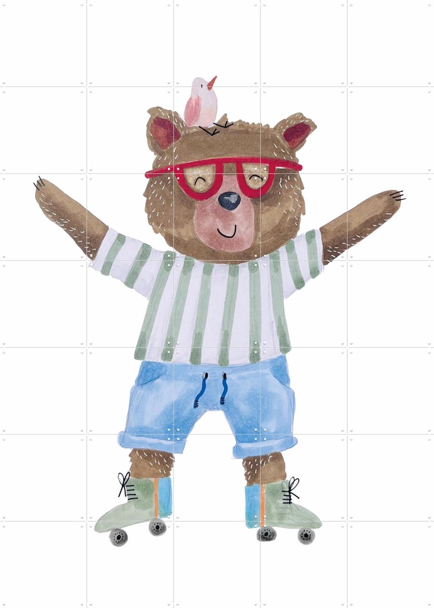 IXXI Beer Boris op Rolschaatsen, Adams Arts - 100 x 140 cm - Gratis ophangtool - Grote wanddecoratie en posters - Illustraties, Fantasierijk, Speels