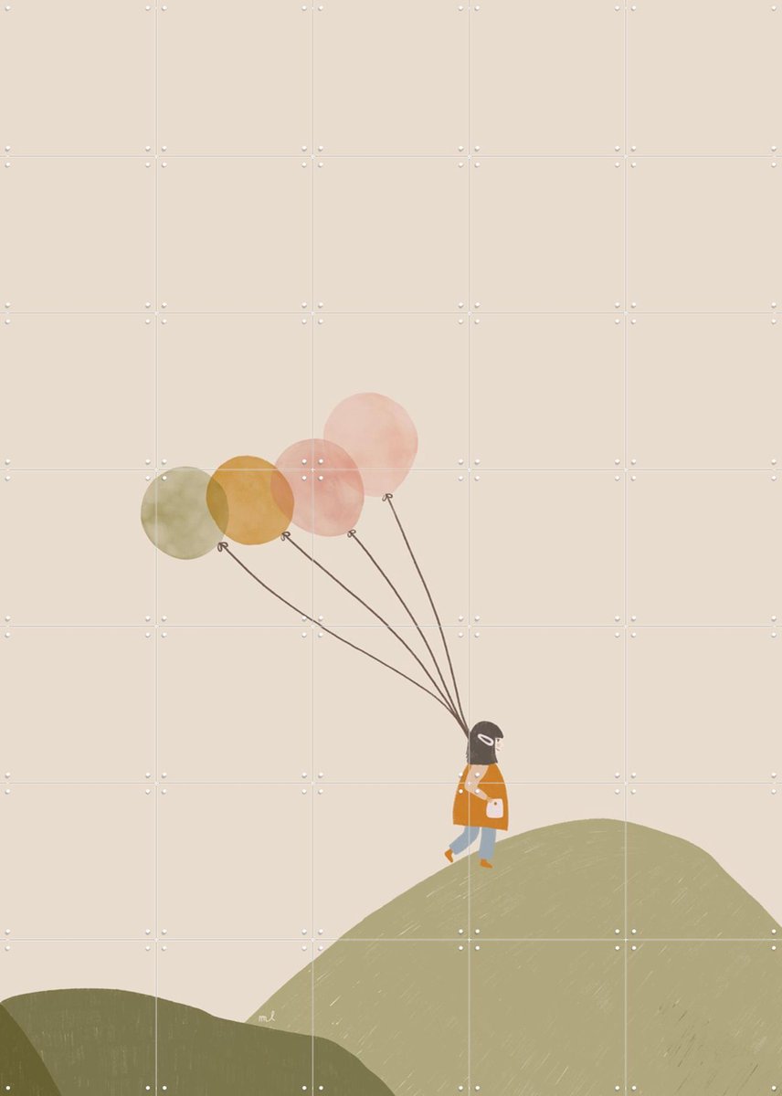 IXXI Girl and her Balloons, Menina Lisboa & Various - 100 x 140 cm - Gratis ophangtool - Grote wanddecoratie en posters - Illustraties, Minimalisme