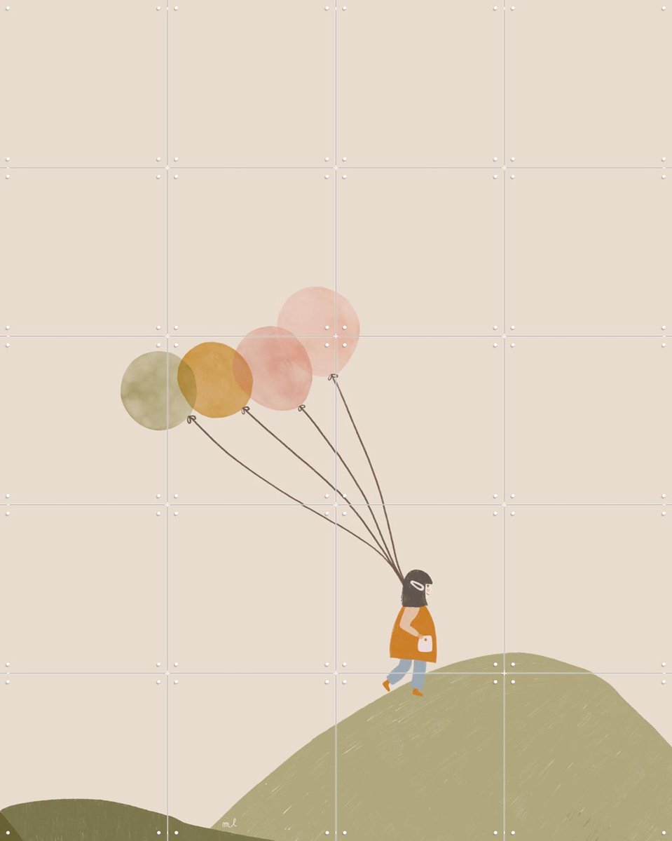 IXXI Girl and her Balloons, Menina Lisboa & Various - 80 x 100 cm - Gratis ophangtool - Grote wanddecoratie en posters - Illustraties, Minimalisme