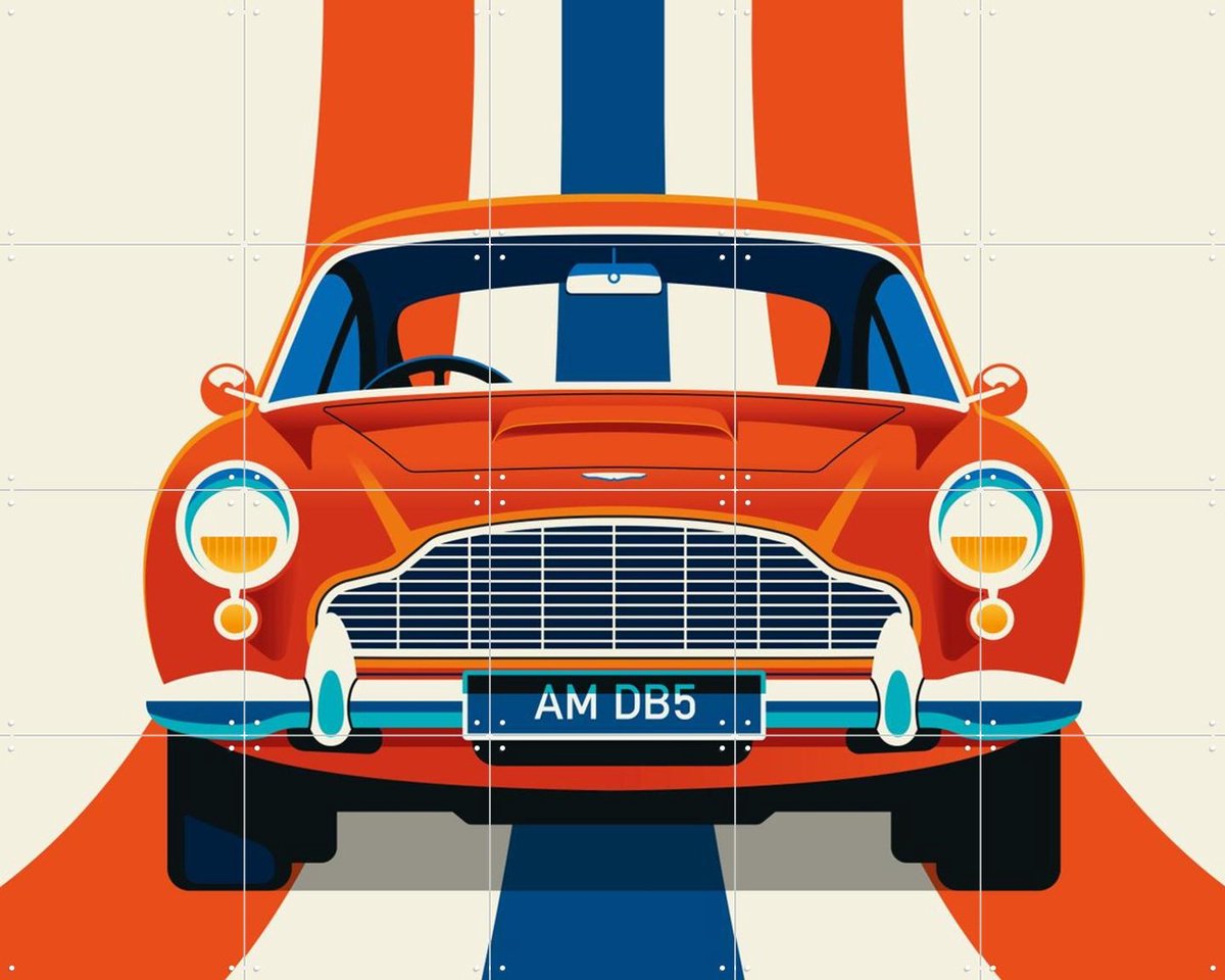 IXXI Red Vintage Sports Car with Stripes, Bo Lundberg - 100 x 80 cm - Gratis ophangtool - Grote wanddecoratie en posters - Grafisch Ontwerp