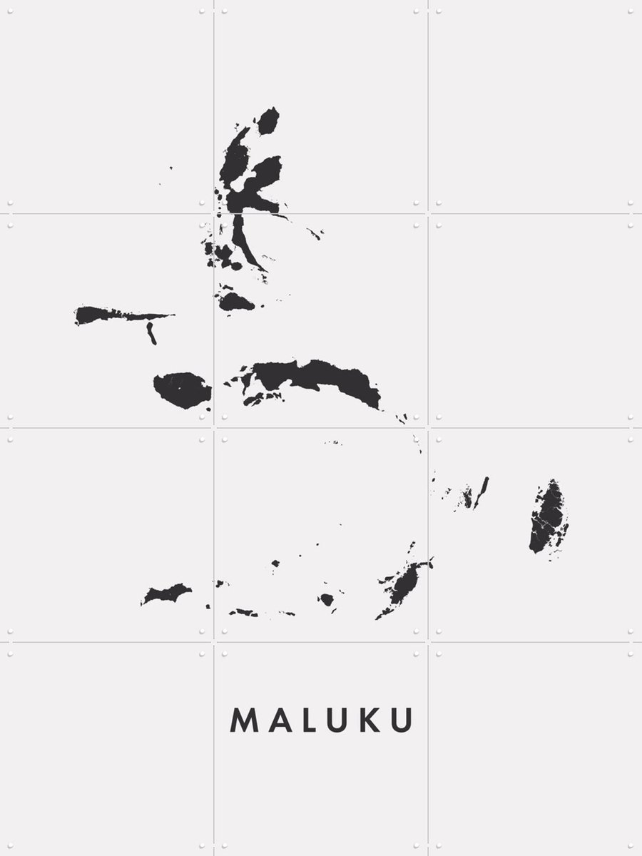 IXXI Maluku Island Map, Kunst in Kaart - 60 x 80 cm - Gratis ophangtool - Grote wanddecoratie en posters - Abstract, Minimalisme, Grafisch Ontwerp