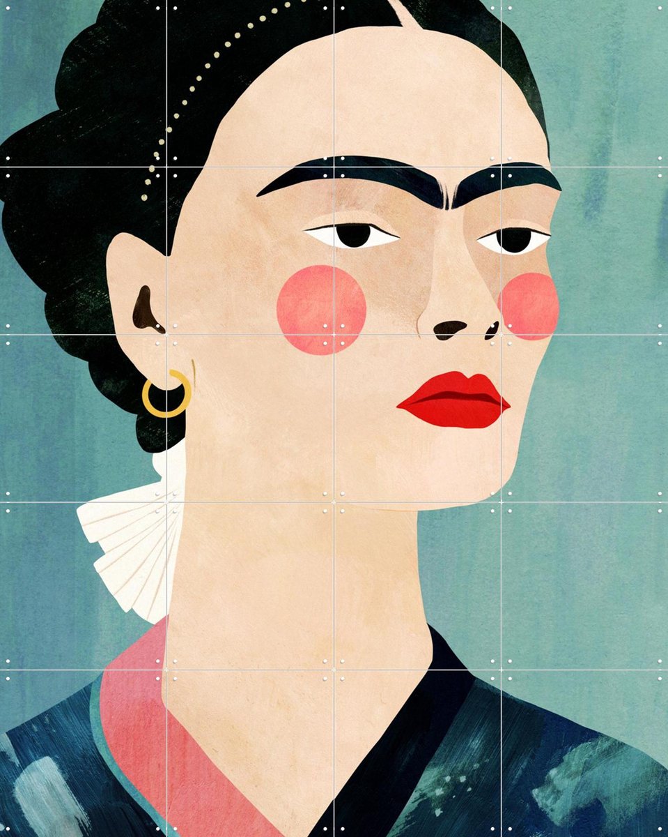 IXXI Frida on Blue, Henry Rivers - 80 x 100 cm - Gratis ophangtool - Grote wanddecoratie en posters - Kleurrijk, Cartoonesk, Illustraties, Slaapkamer