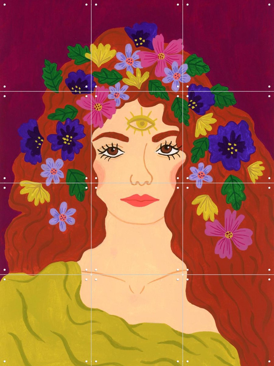 IXXI Flower Hair, Kirsten Blom Art & Illustration - 60 x 80 cm - Gratis ophangtool - Grote wanddecoratie en posters Woonkamer, Slaapkamer, Botanisch