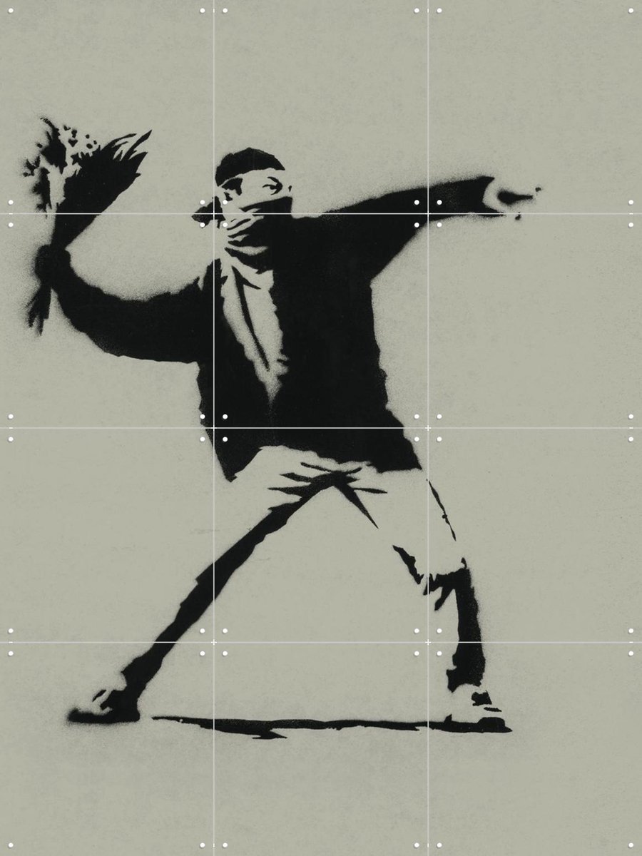 IXXI Love is in the Air green, Banksy - 60 x 80 cm - Gratis ophangtool - Grote wanddecoratie en posters - Street art, Grafisch Ontwerp, Pop art