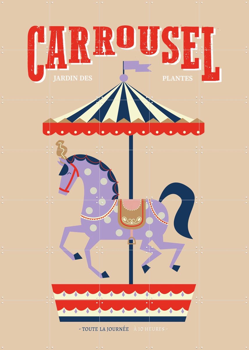 IXXI Carrousel Horse, Jetske Kox - 100 x 140 cm - Gratis ophangtool - Grote wanddecoratie en posters - Illustraties, Speels, Grafisch Ontwerp