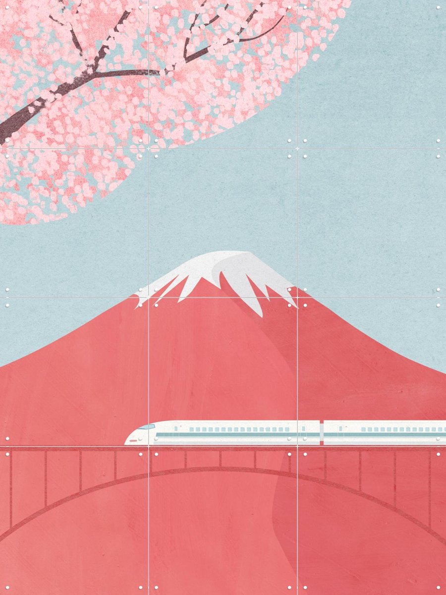 IXXI Fuji Blossom, Henry Rivers - 60 x 80 cm - Gratis ophangtool - Grote wanddecoratie en posters - Kleurrijk, Illustraties, Woonkamer, Slaapkamer