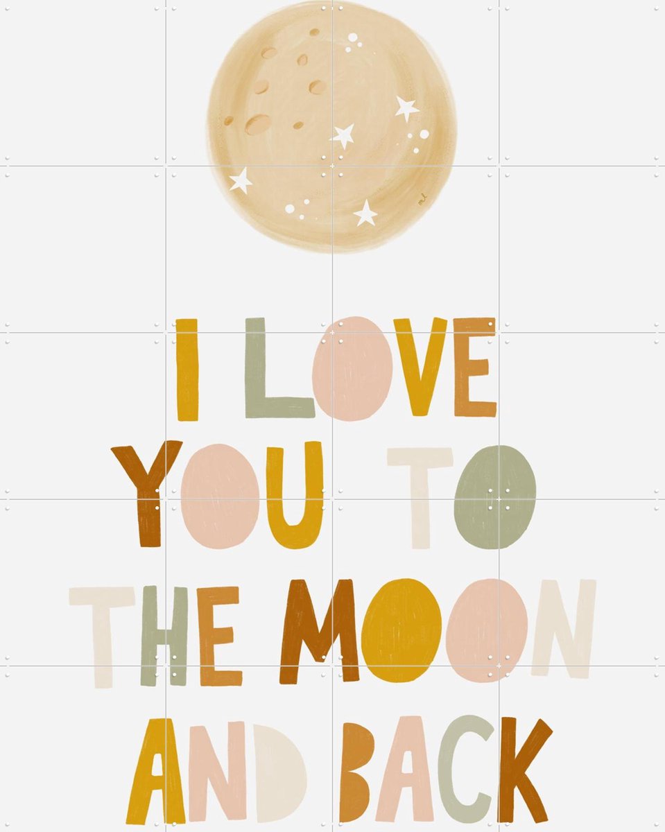 IXXI To The Moon and Back, Menina Lisboa & Various - 80 x 100 cm - Gratis ophangtool - Grote wanddecoratie en posters - Kleurrijk, Typografie, Speels