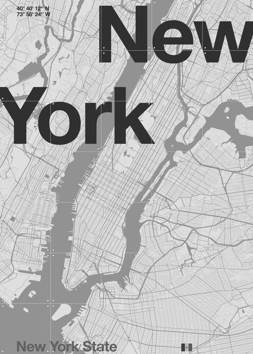 IXXI New York Map, Florent Bodart - 100 x 140 cm - Gratis ophangtool - Grote wanddecoratie en posters - Illustraties, Digitale Kunst, Typografie