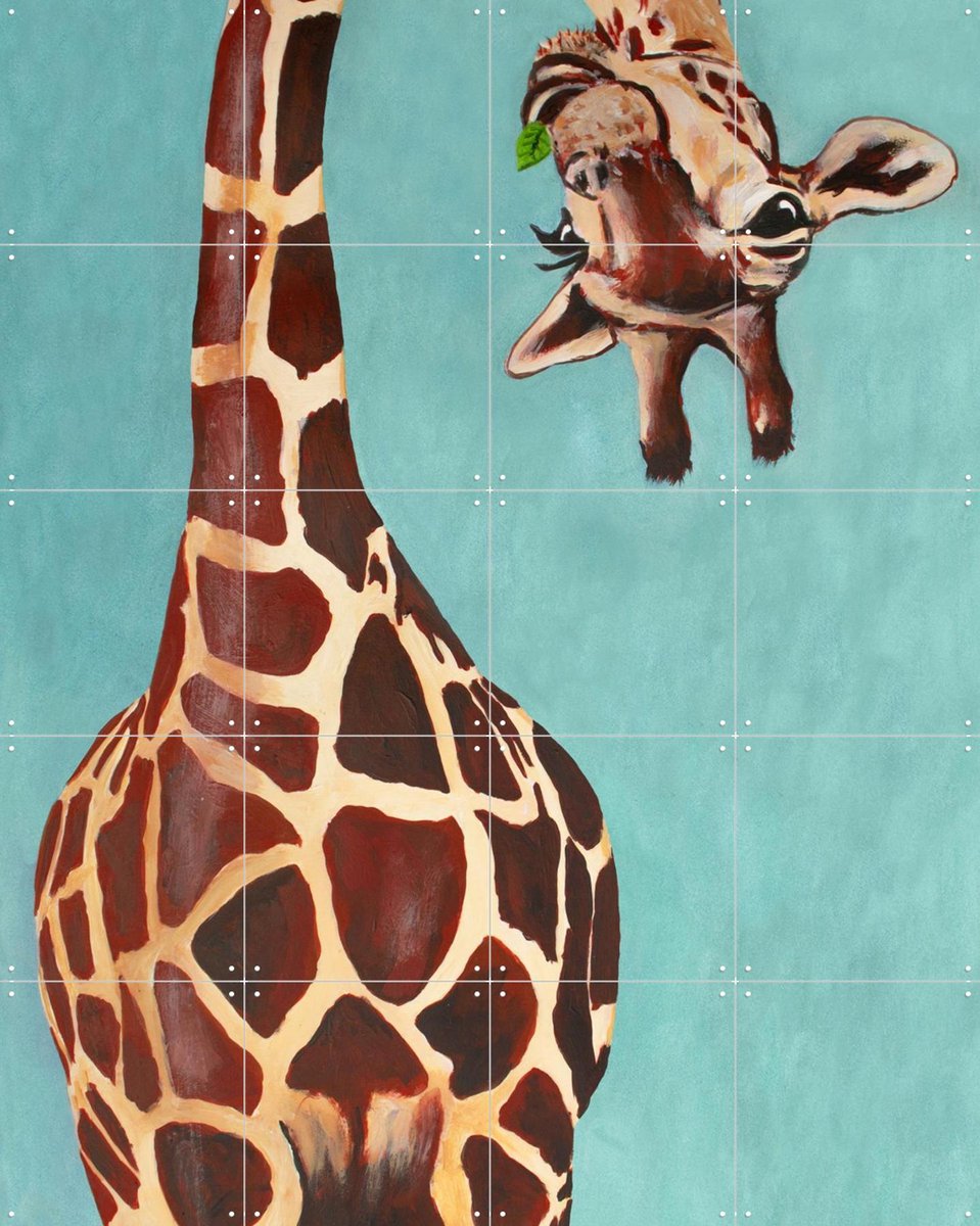 IXXI Giraffe with green leaf, Coco de Paris - 80 x 100 cm - Gratis ophangtool - Grote wanddecoratie en posters - Olieverf, Schilderijen, Speels